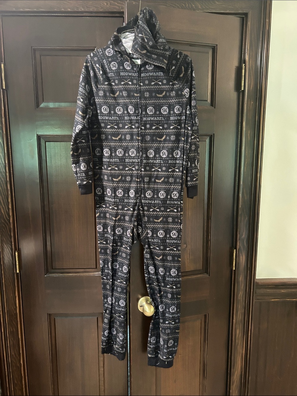 Warner Bros. Black Hogwarts Hooded One-Piece Pajama